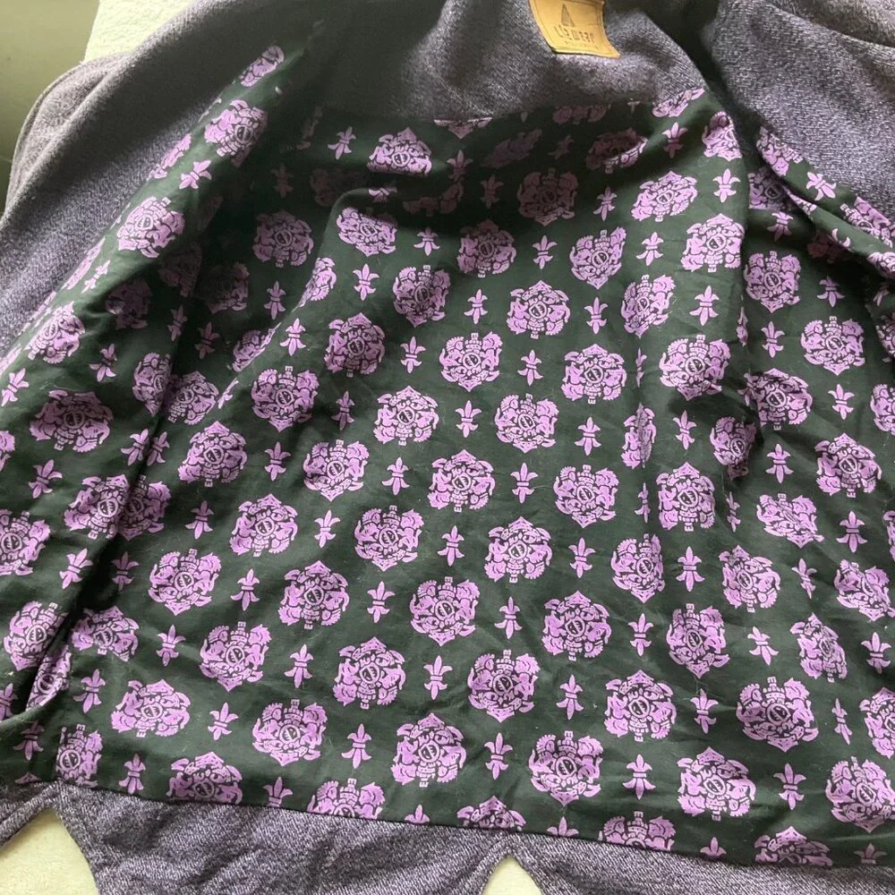 Vintage Liz Wear Women's Sz.Med-Large Cropped 90's Cotton Jacket purple Herringb - Picture 10 of 11